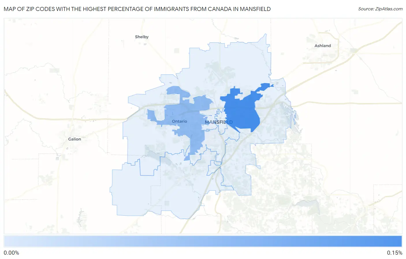 Zip Codes with the Highest Percentage of Immigrants from Canada in Mansfield Map
