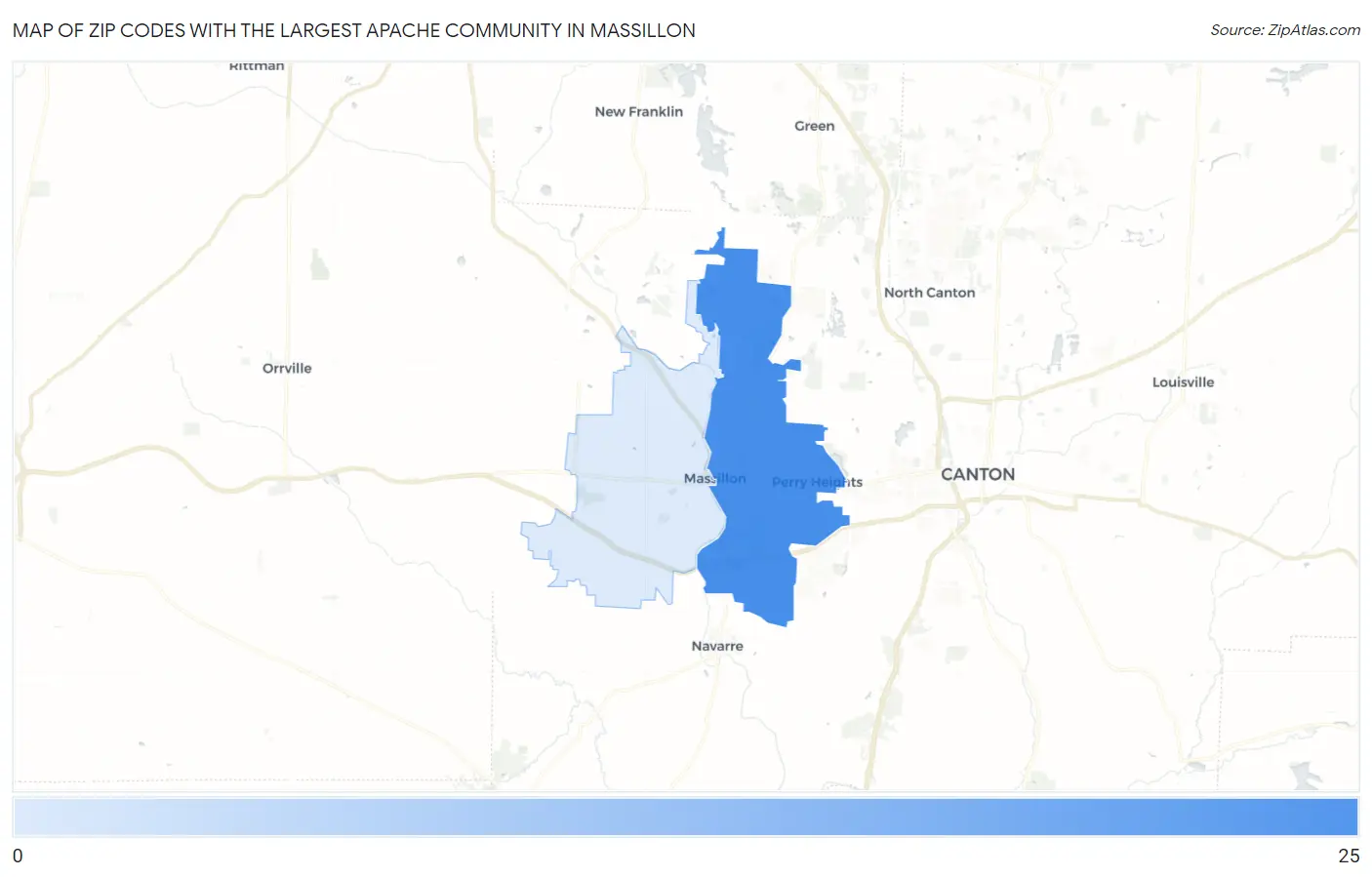 Zip Codes with the Largest Apache Community in Massillon Map