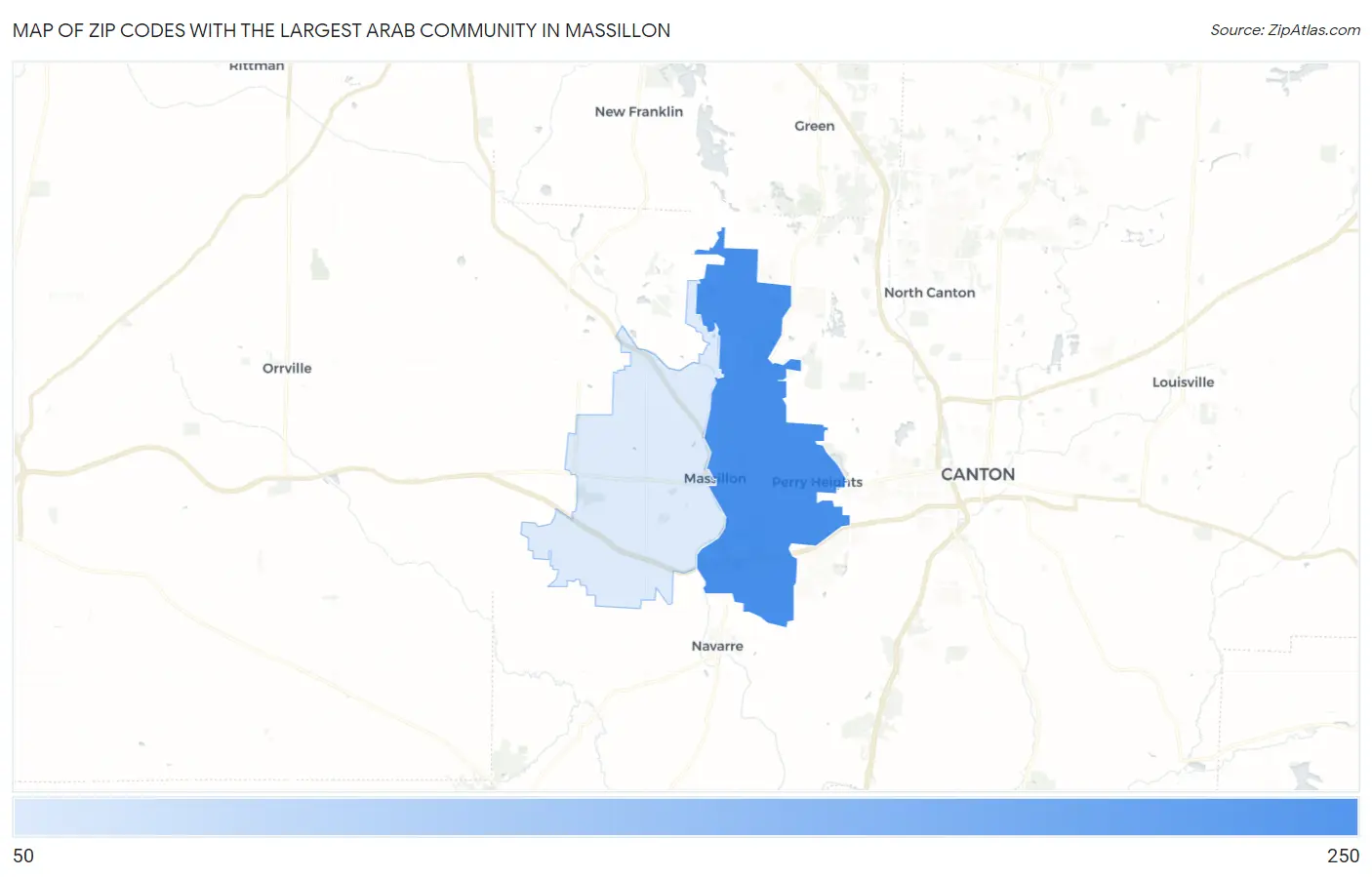 Zip Codes with the Largest Arab Community in Massillon Map