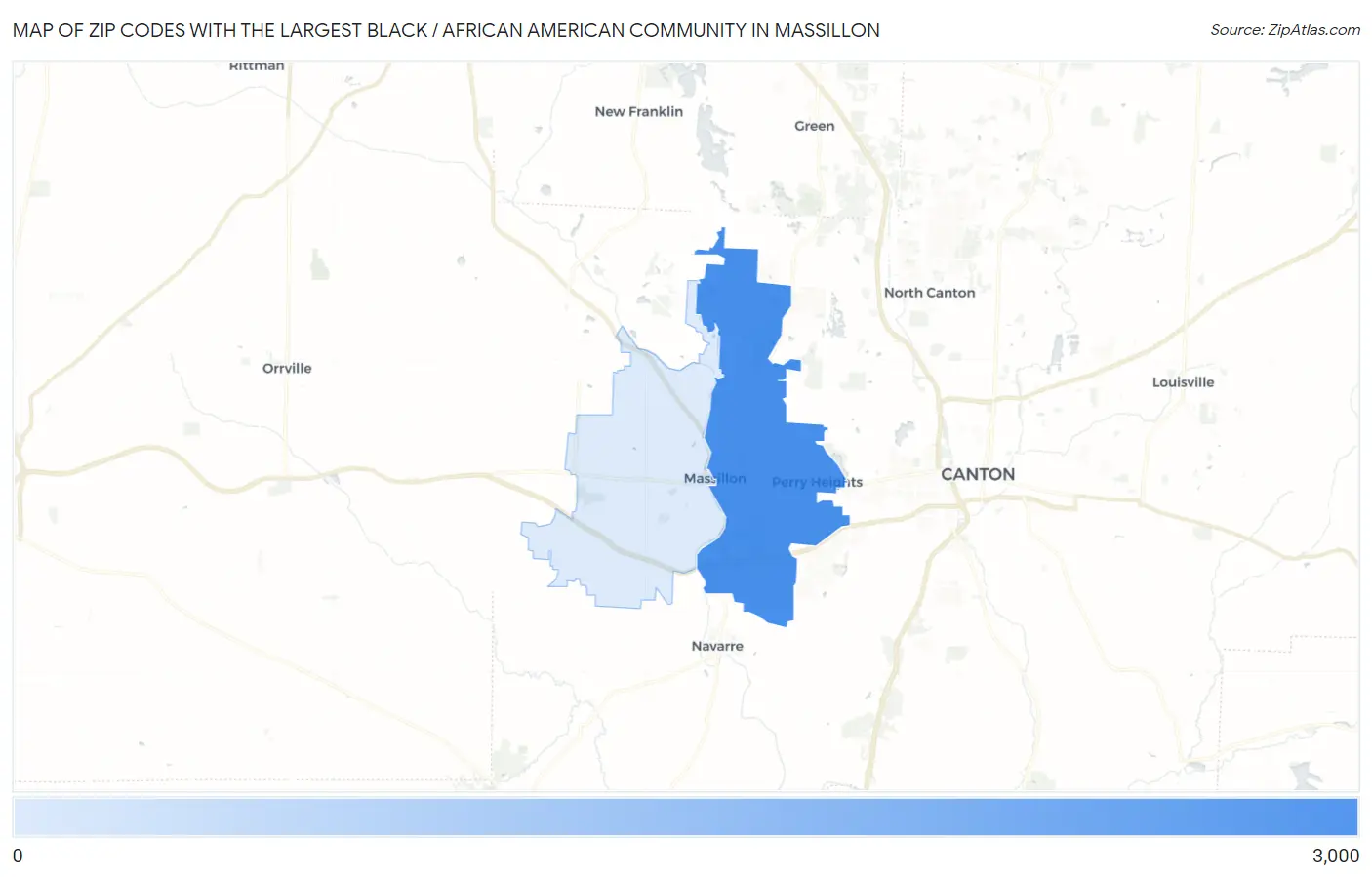 Zip Codes with the Largest Black / African American Community in Massillon Map
