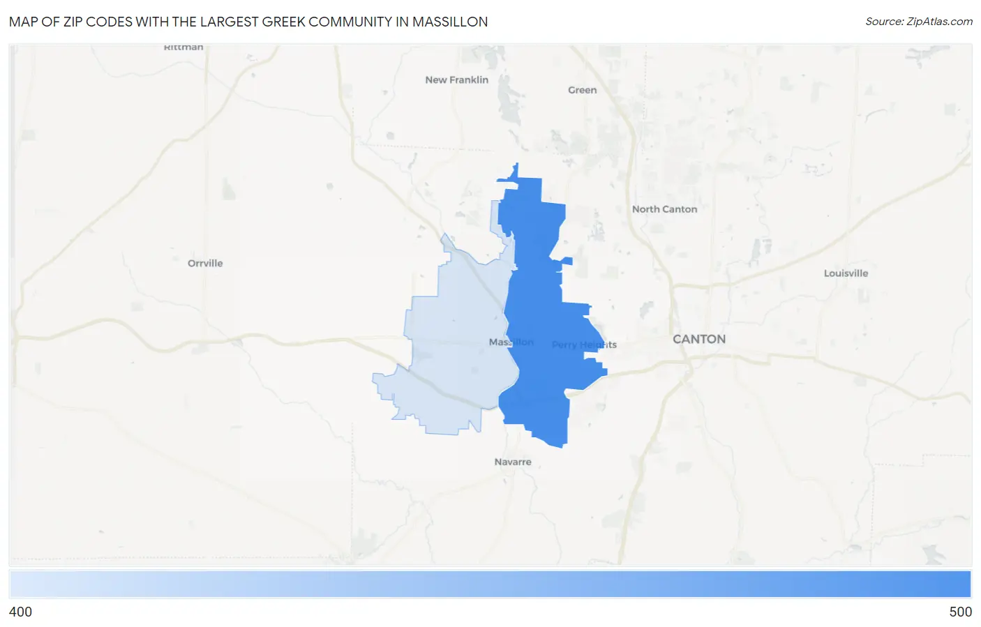 Zip Codes with the Largest Greek Community in Massillon Map