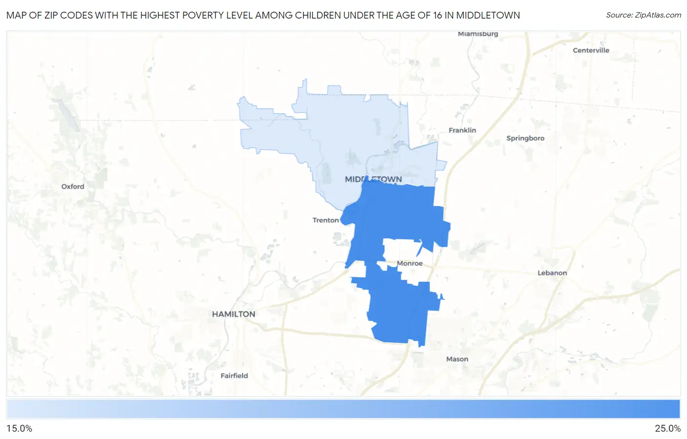 Zip Codes with the Highest Poverty Level Among Children Under the Age of 16 in Middletown Map