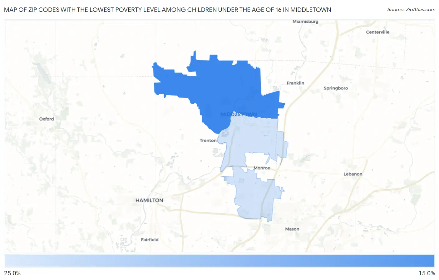 Zip Codes with the Lowest Poverty Level Among Children Under the Age of 16 in Middletown Map