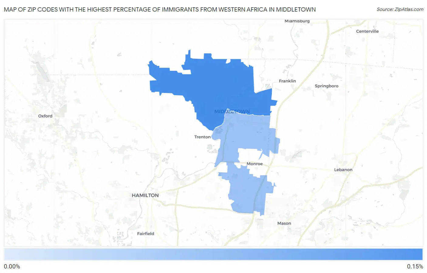 Zip Codes with the Highest Percentage of Immigrants from Western Africa in Middletown Map