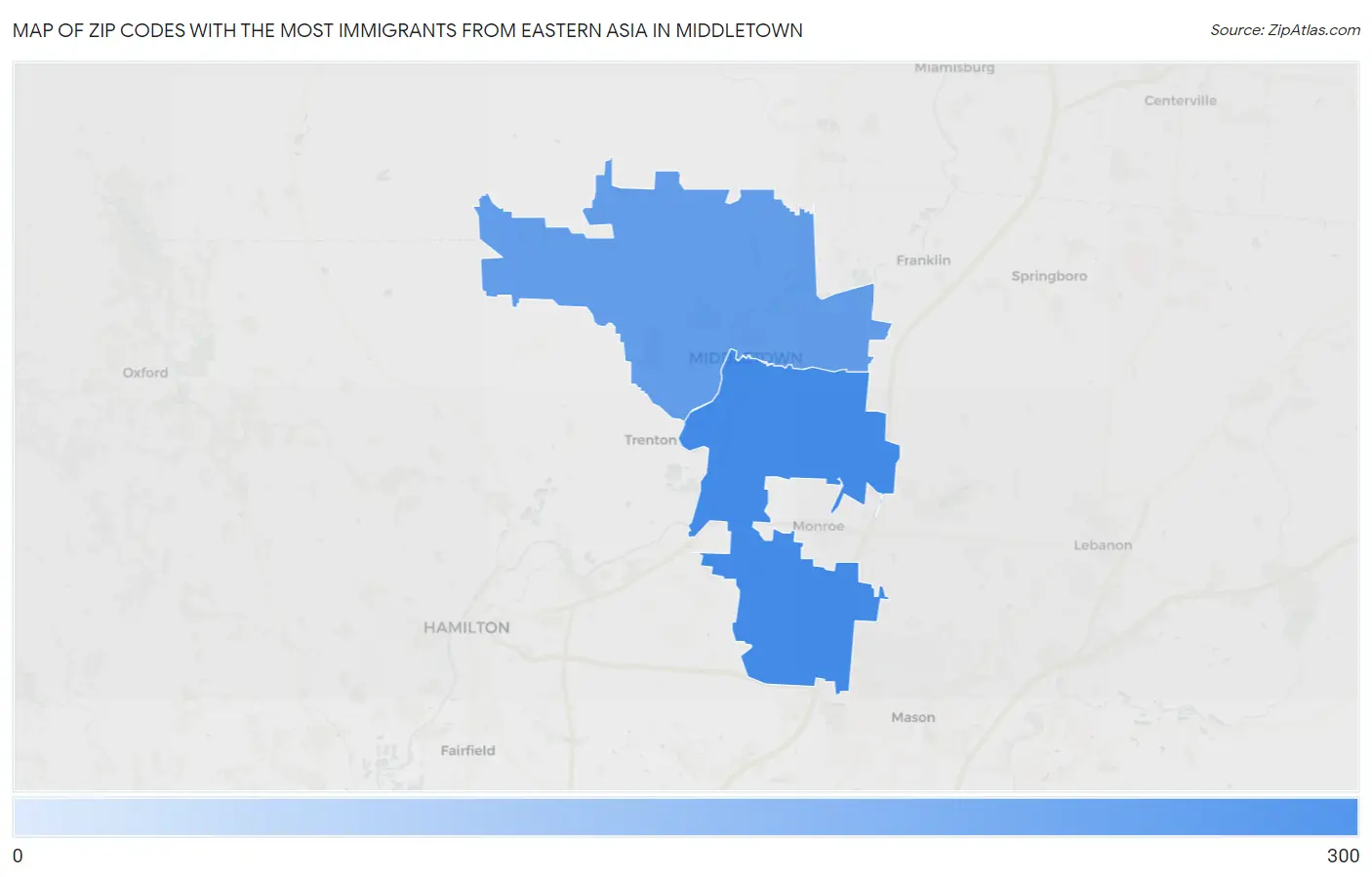 Zip Codes with the Most Immigrants from Eastern Asia in Middletown Map