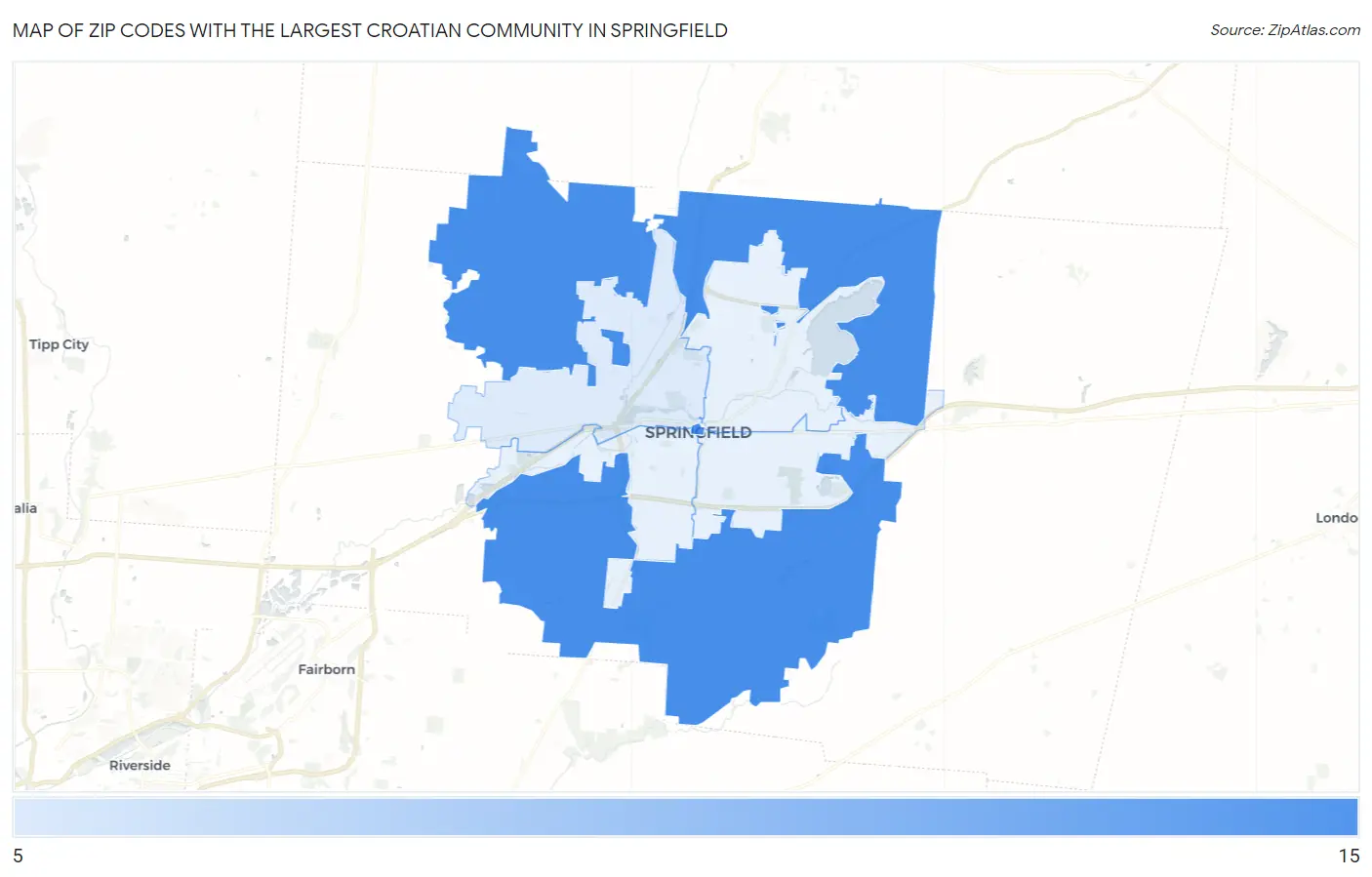Zip Codes with the Largest Croatian Community in Springfield Map