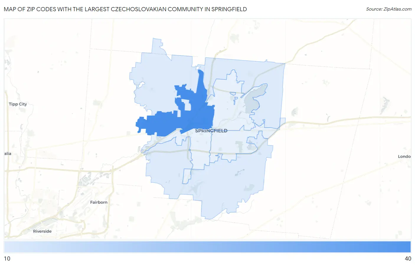 Zip Codes with the Largest Czechoslovakian Community in Springfield Map