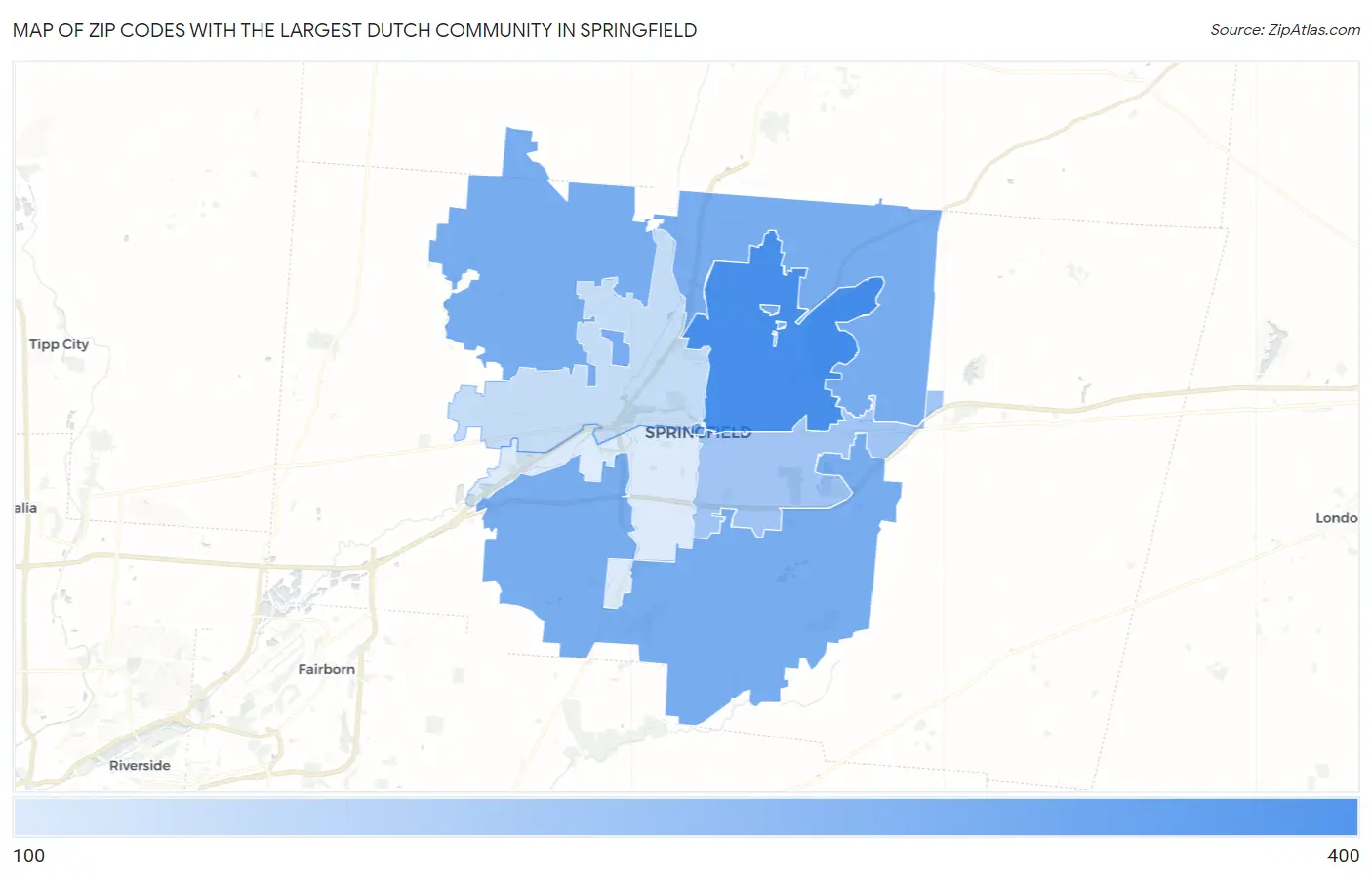 Zip Codes with the Largest Dutch Community in Springfield Map