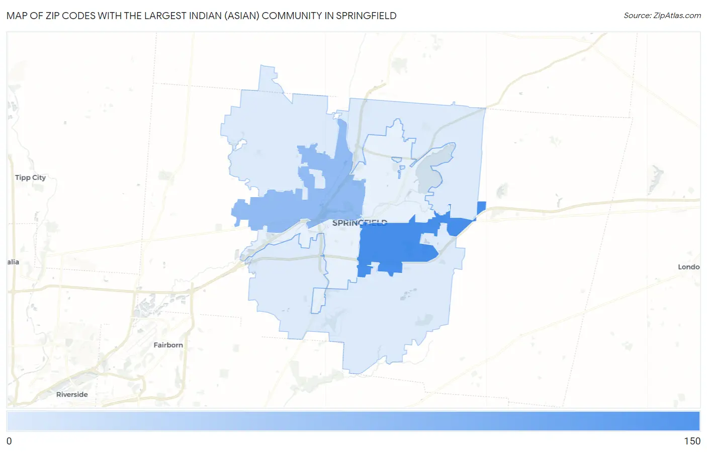 Zip Codes with the Largest Indian (Asian) Community in Springfield Map
