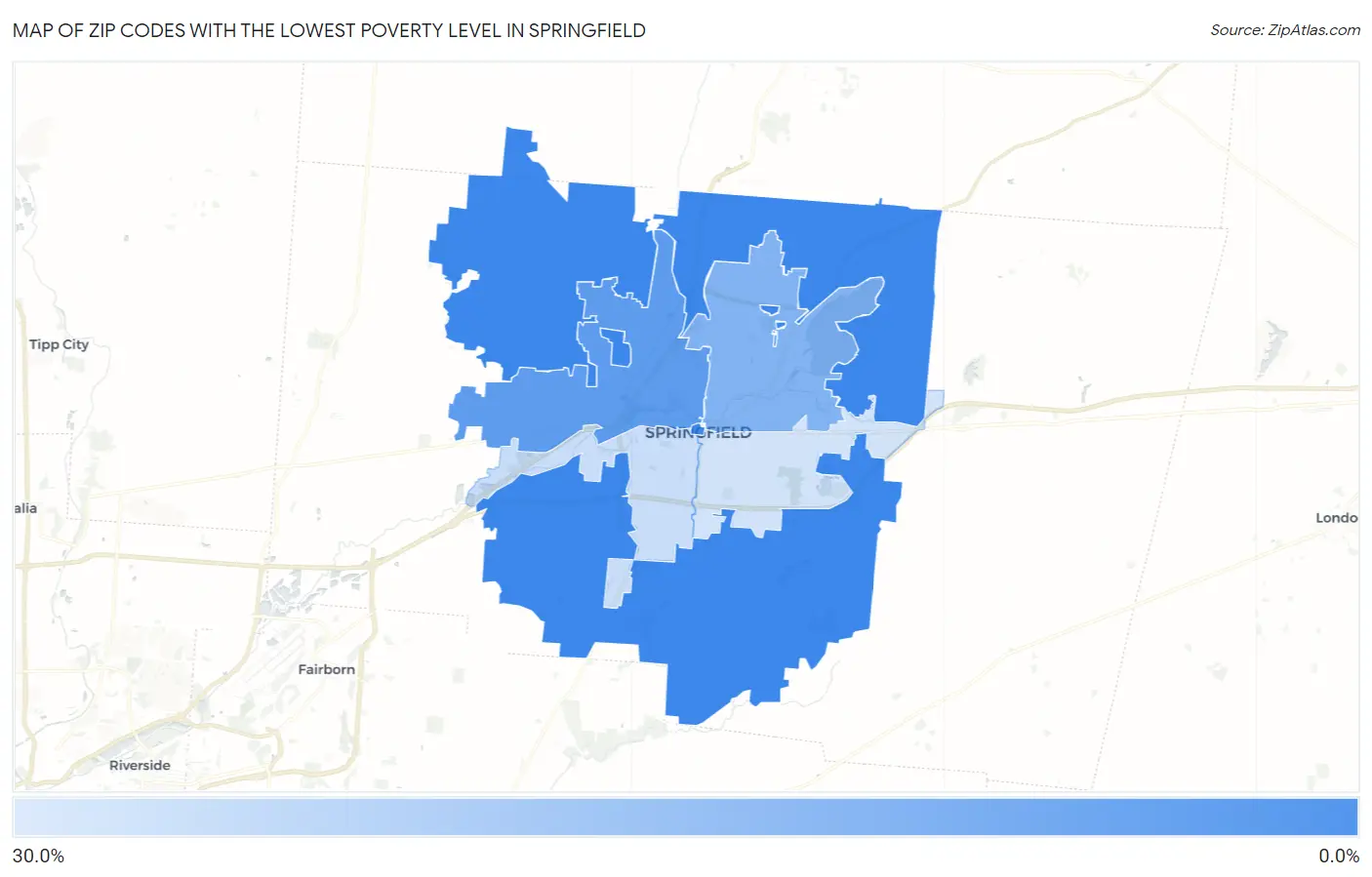 Zip Codes with the Lowest Poverty Level in Springfield Map