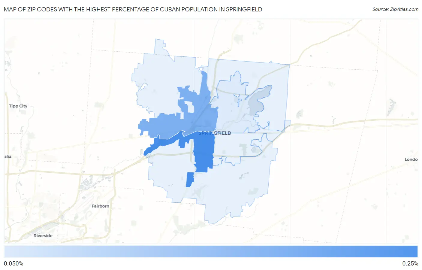 Zip Codes with the Highest Percentage of Cuban Population in Springfield Map