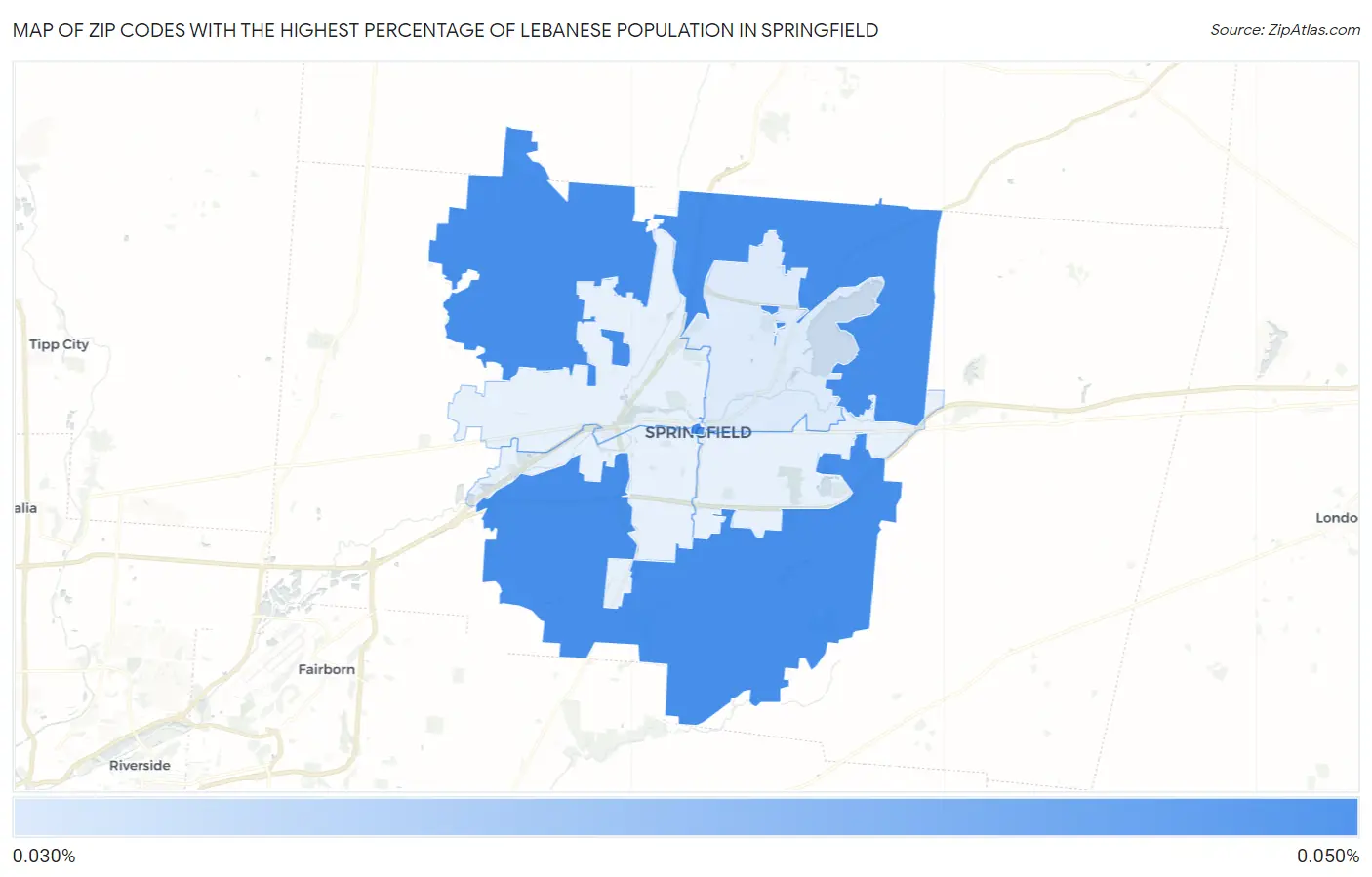 Zip Codes with the Highest Percentage of Lebanese Population in Springfield Map
