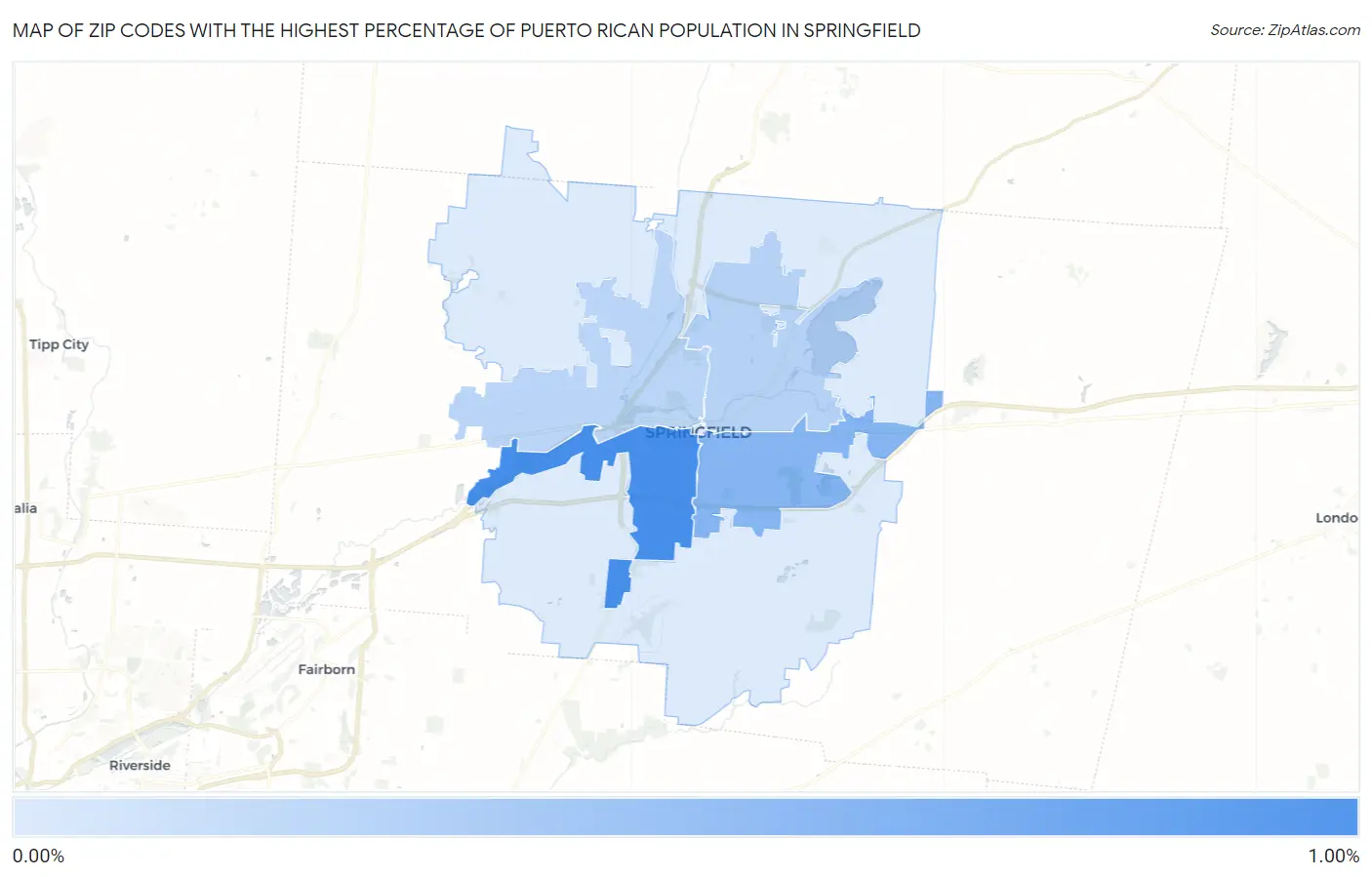 Zip Codes with the Highest Percentage of Puerto Rican Population in Springfield Map