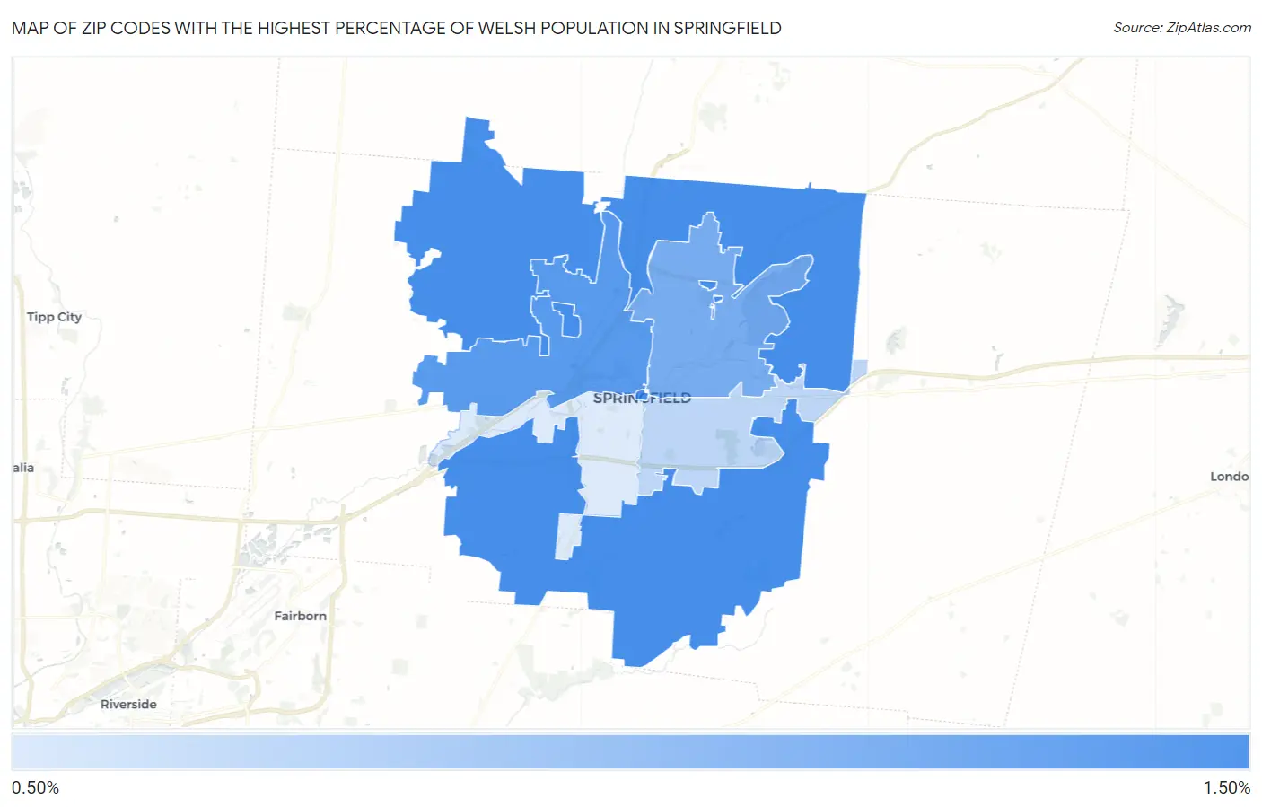Zip Codes with the Highest Percentage of Welsh Population in Springfield Map