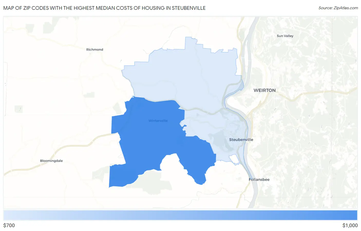 Zip Codes with the Highest Median Costs of Housing in Steubenville Map