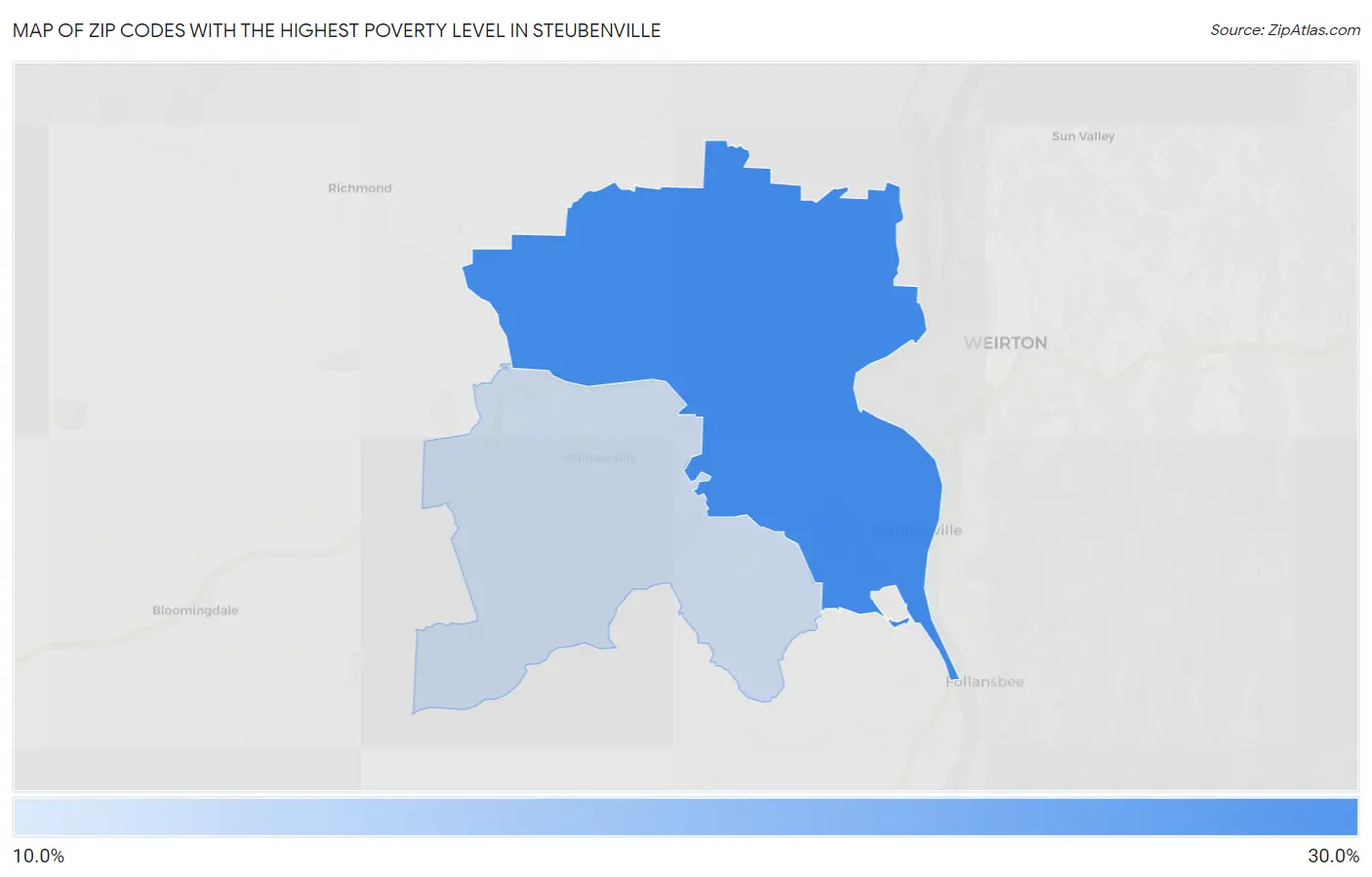 Zip Codes with the Highest Poverty Level in Steubenville Map