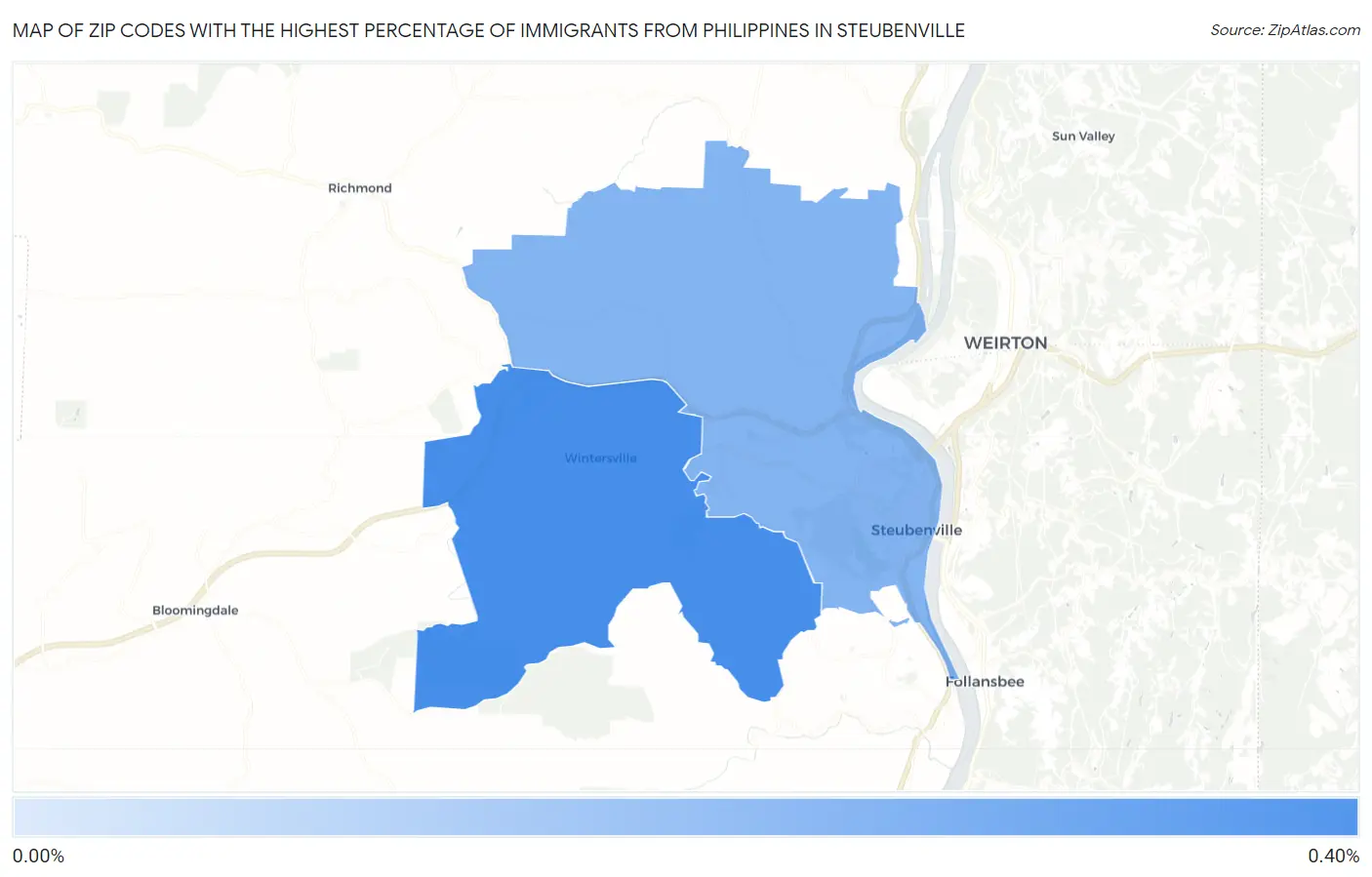 Zip Codes with the Highest Percentage of Immigrants from Philippines in Steubenville Map