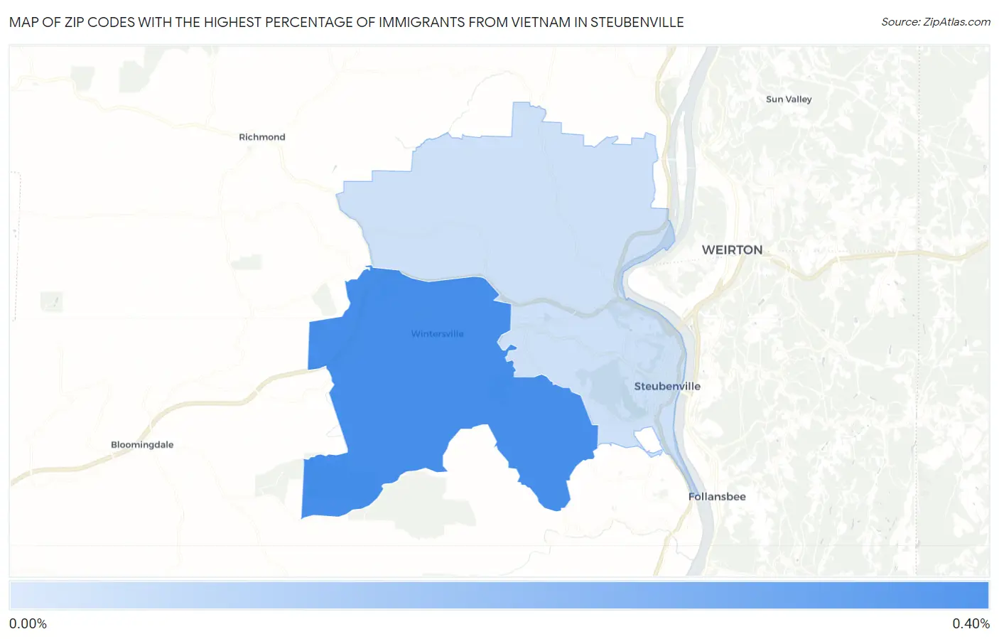 Zip Codes with the Highest Percentage of Immigrants from Vietnam in Steubenville Map