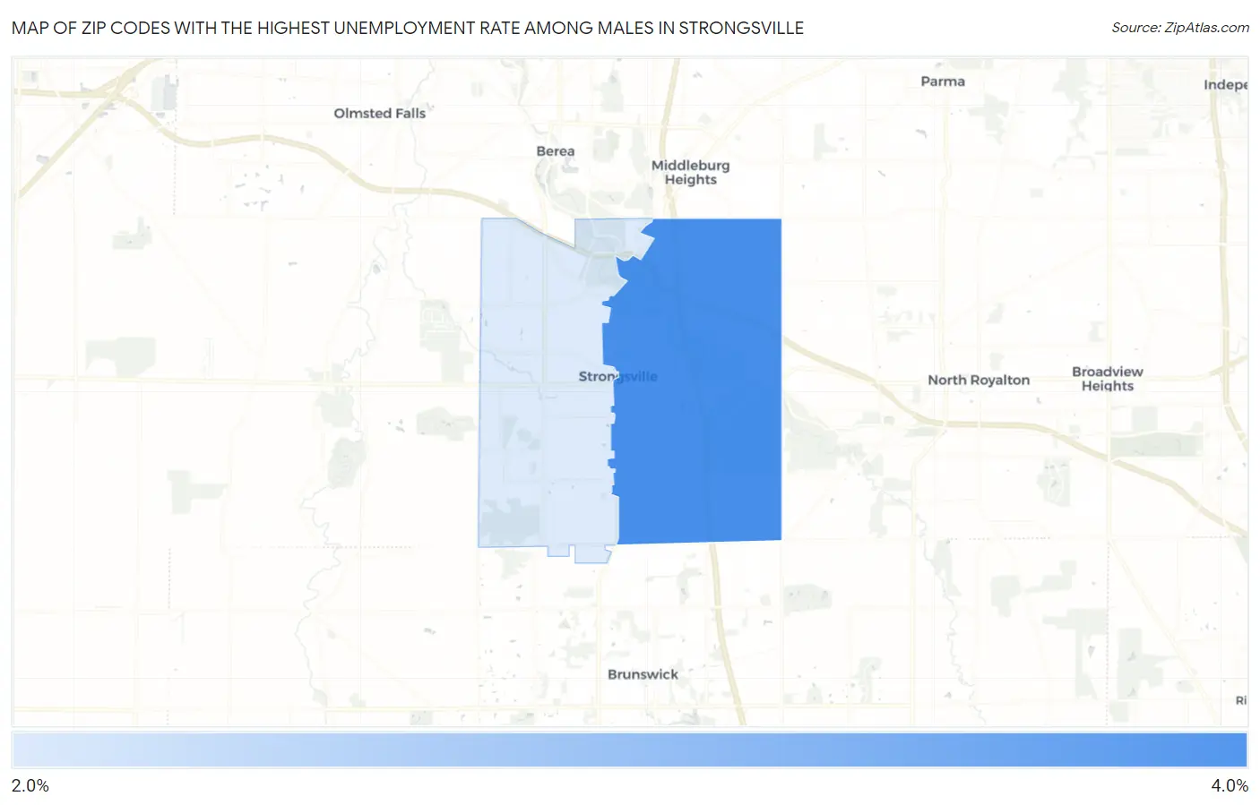 Zip Codes with the Highest Unemployment Rate Among Males in Strongsville Map