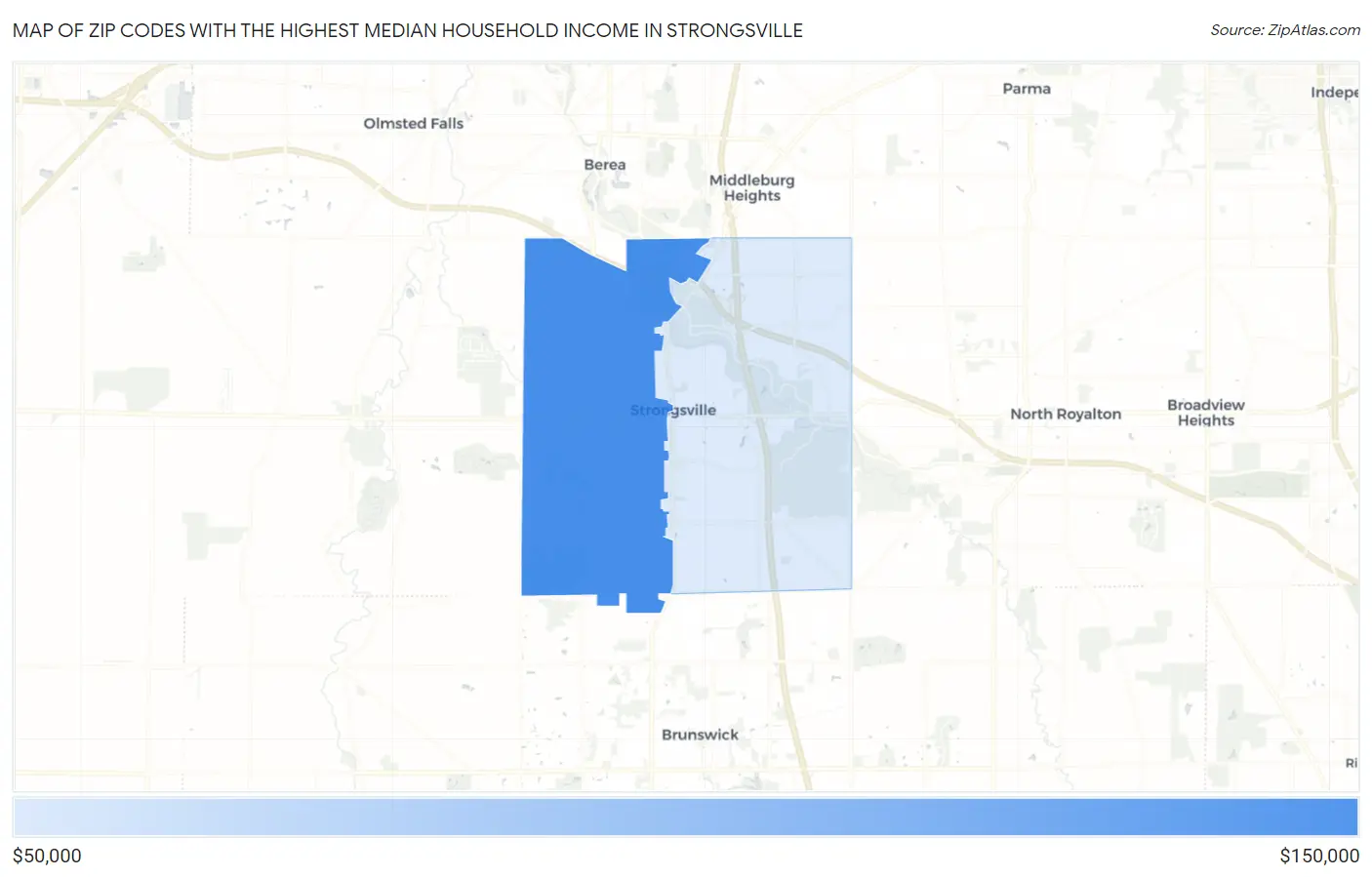 Zip Codes with the Highest Median Household Income in Strongsville Map