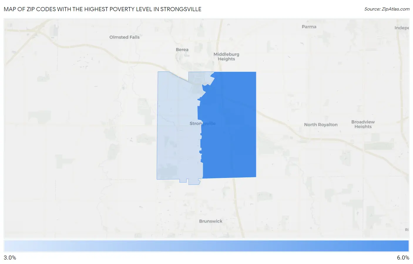 Zip Codes with the Highest Poverty Level in Strongsville Map