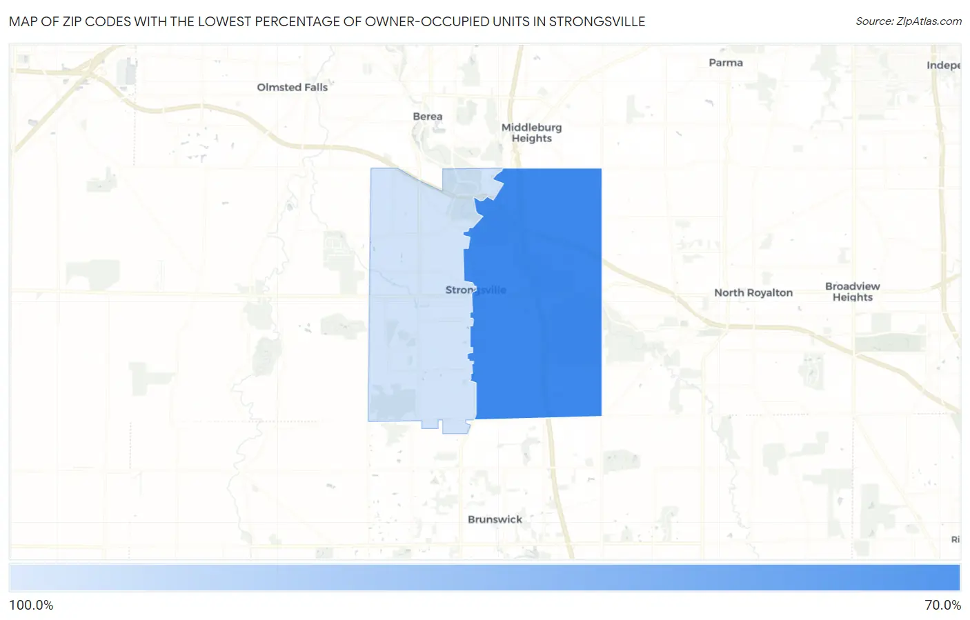 Zip Codes with the Lowest Percentage of Owner-Occupied Units in Strongsville Map