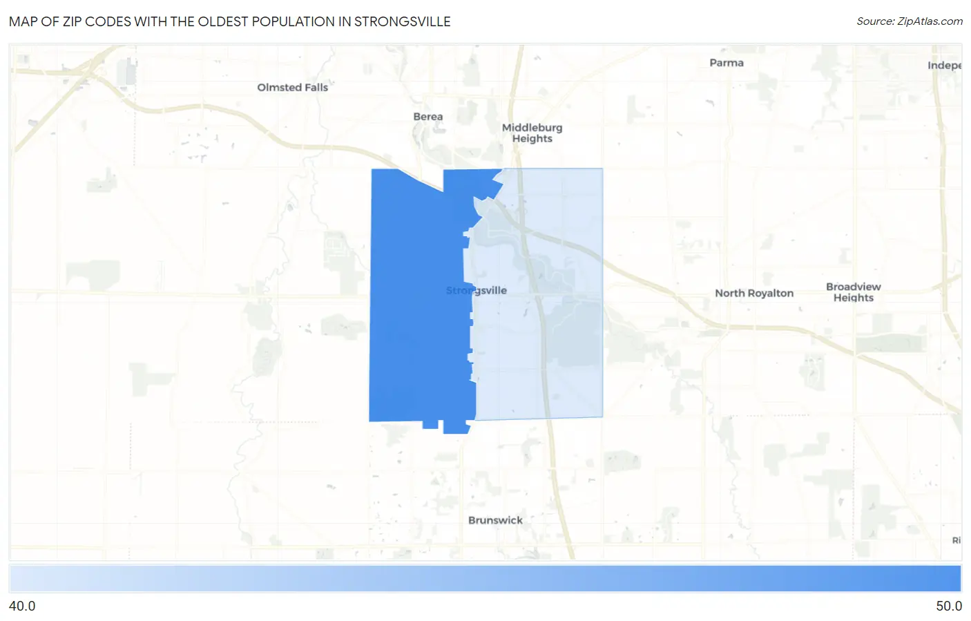 Zip Codes with the Oldest Population in Strongsville Map