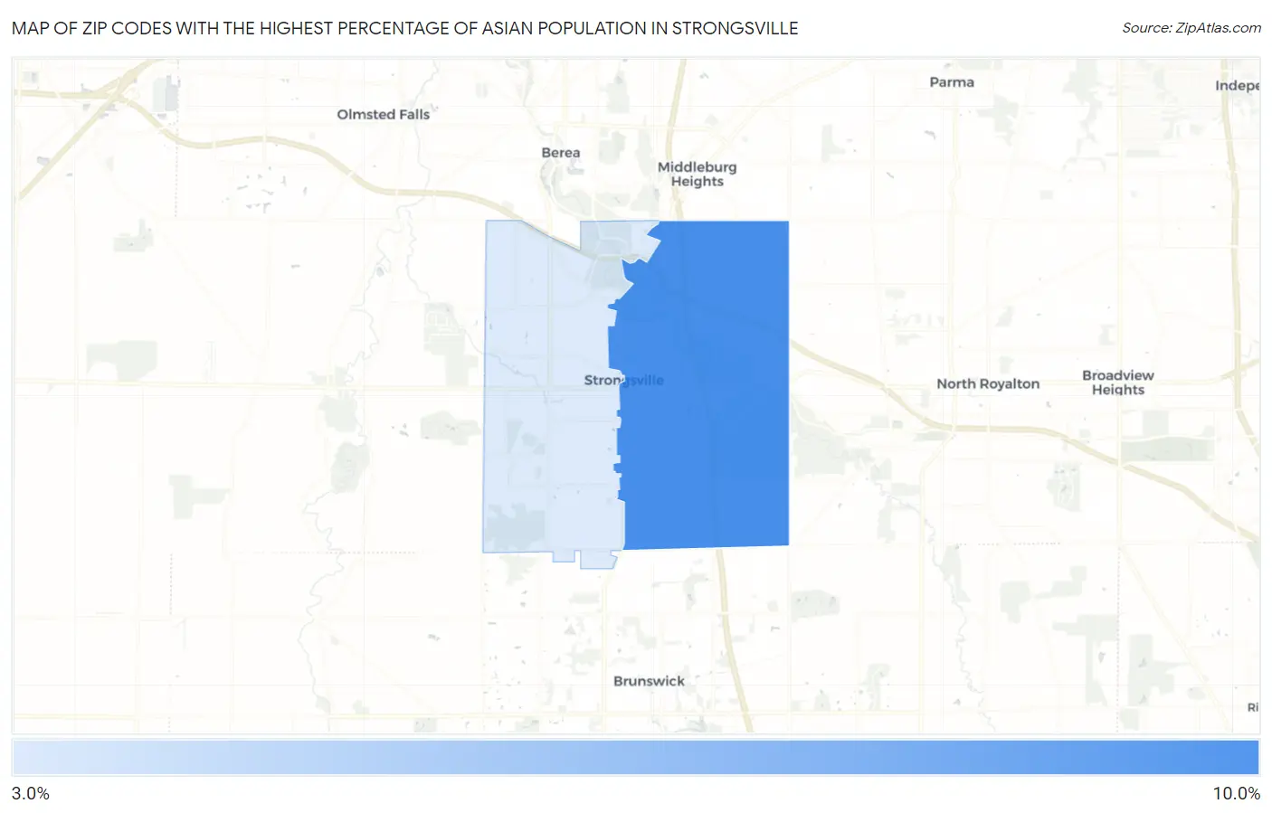 Zip Codes with the Highest Percentage of Asian Population in Strongsville Map