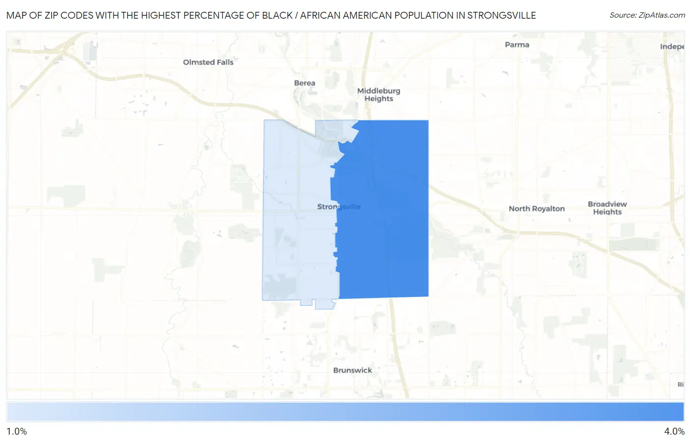 Zip Codes with the Highest Percentage of Black / African American Population in Strongsville Map