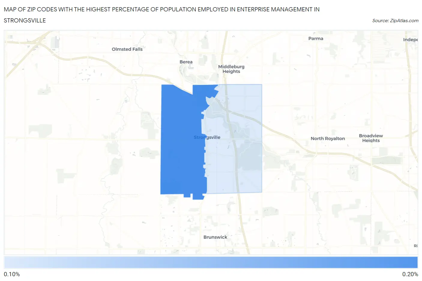 Zip Codes with the Highest Percentage of Population Employed in Enterprise Management in Strongsville Map