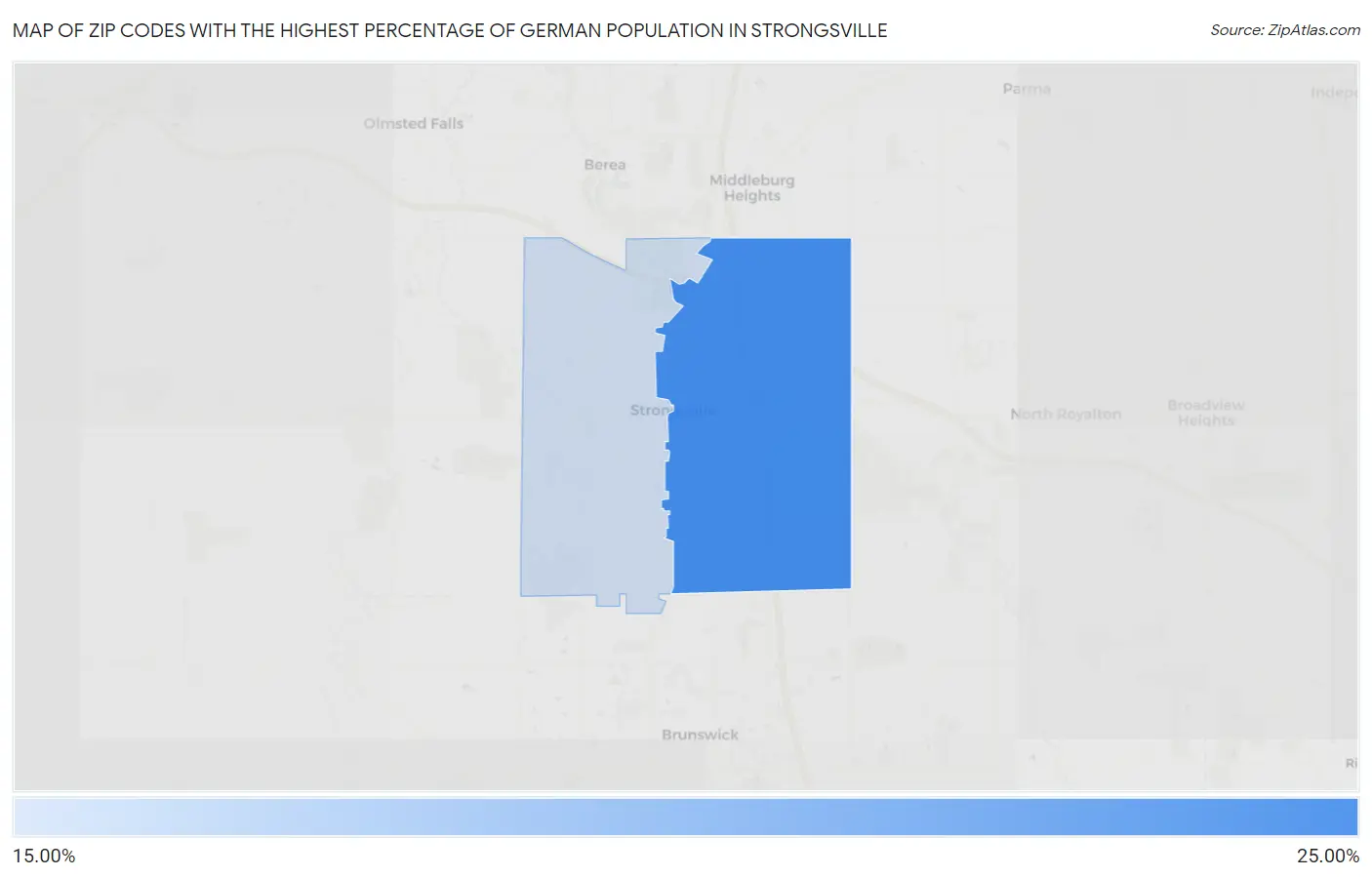 Zip Codes with the Highest Percentage of German Population in Strongsville Map