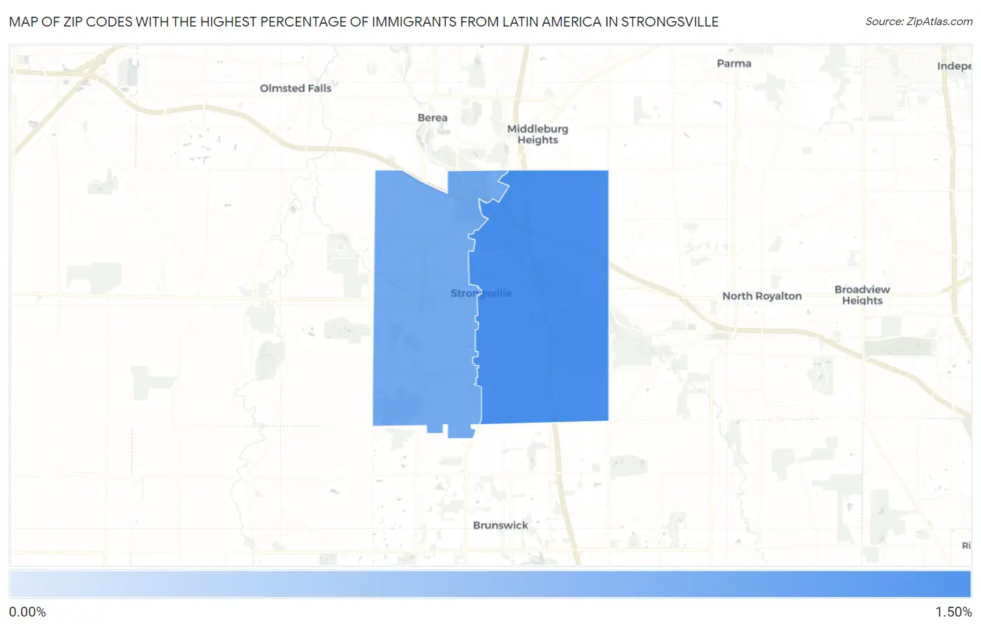 Zip Codes with the Highest Percentage of Immigrants from Latin America in Strongsville Map