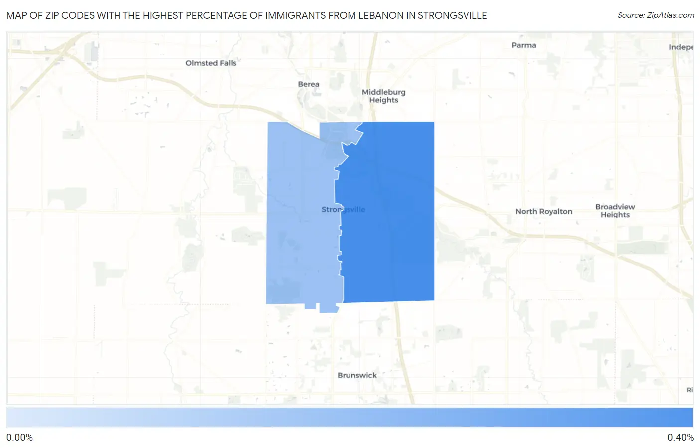 Zip Codes with the Highest Percentage of Immigrants from Lebanon in Strongsville Map