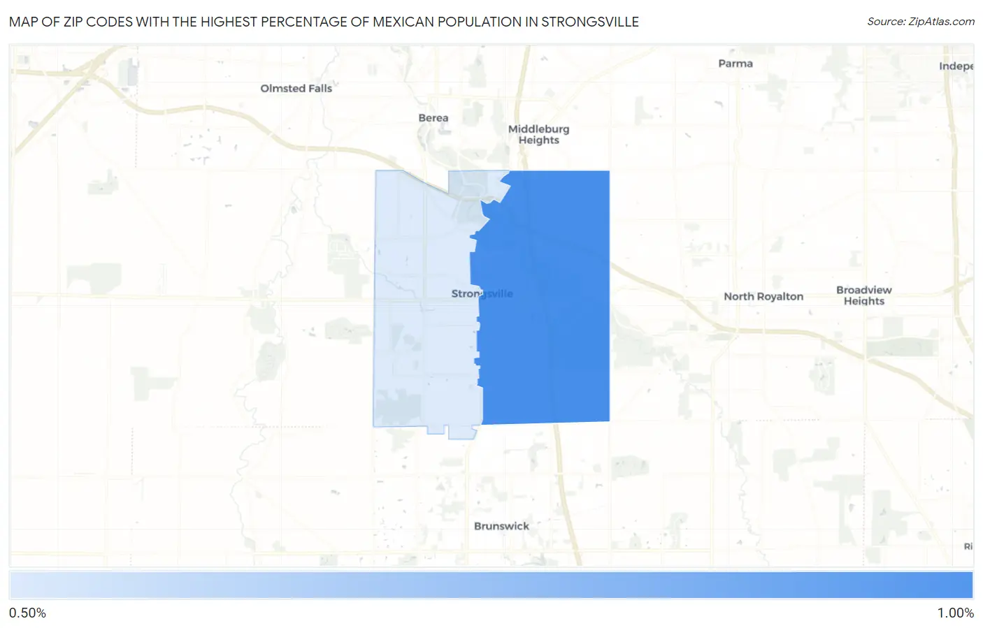 Zip Codes with the Highest Percentage of Mexican Population in Strongsville Map