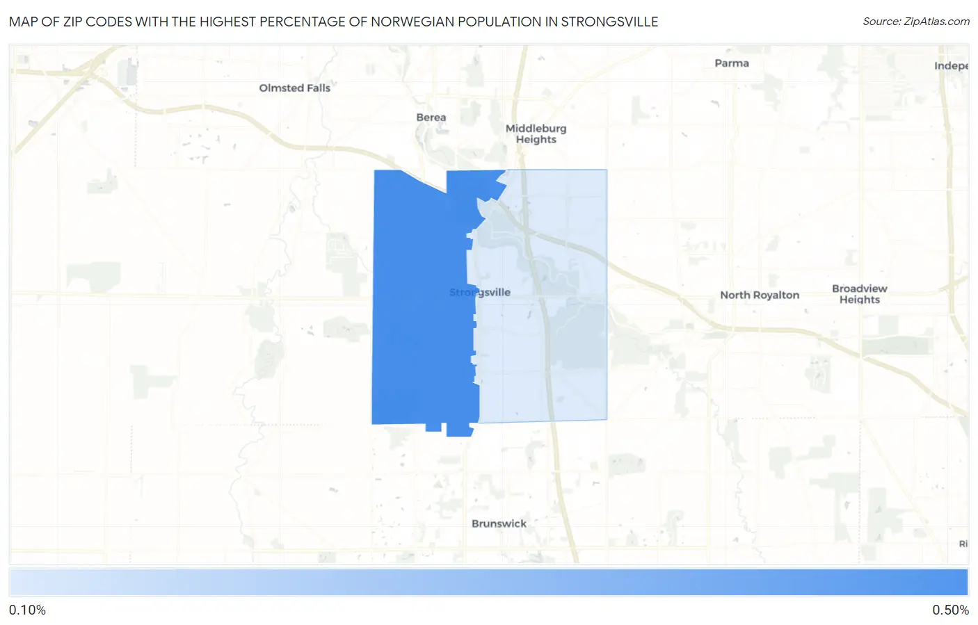 Zip Codes with the Highest Percentage of Norwegian Population in Strongsville Map