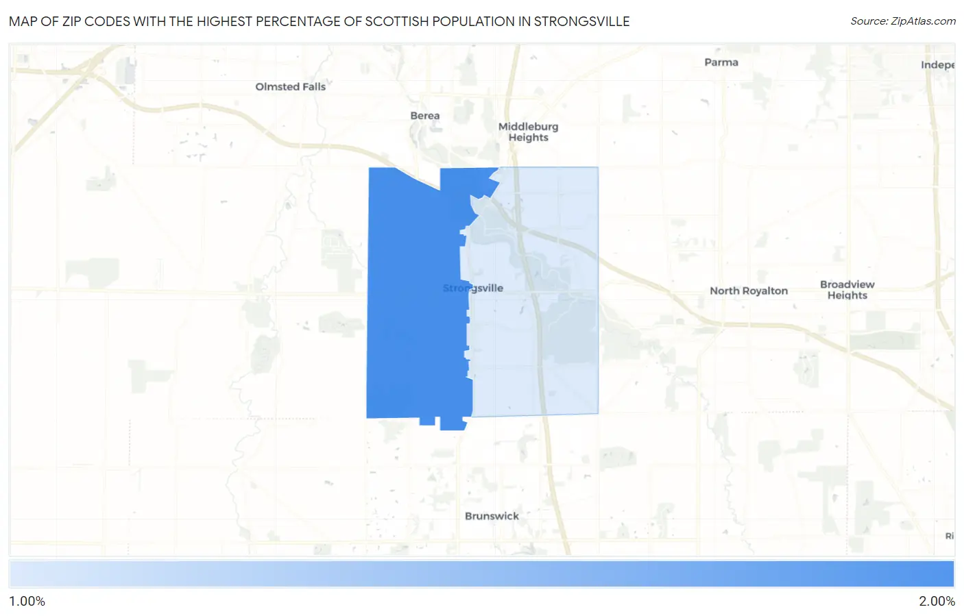 Zip Codes with the Highest Percentage of Scottish Population in Strongsville Map