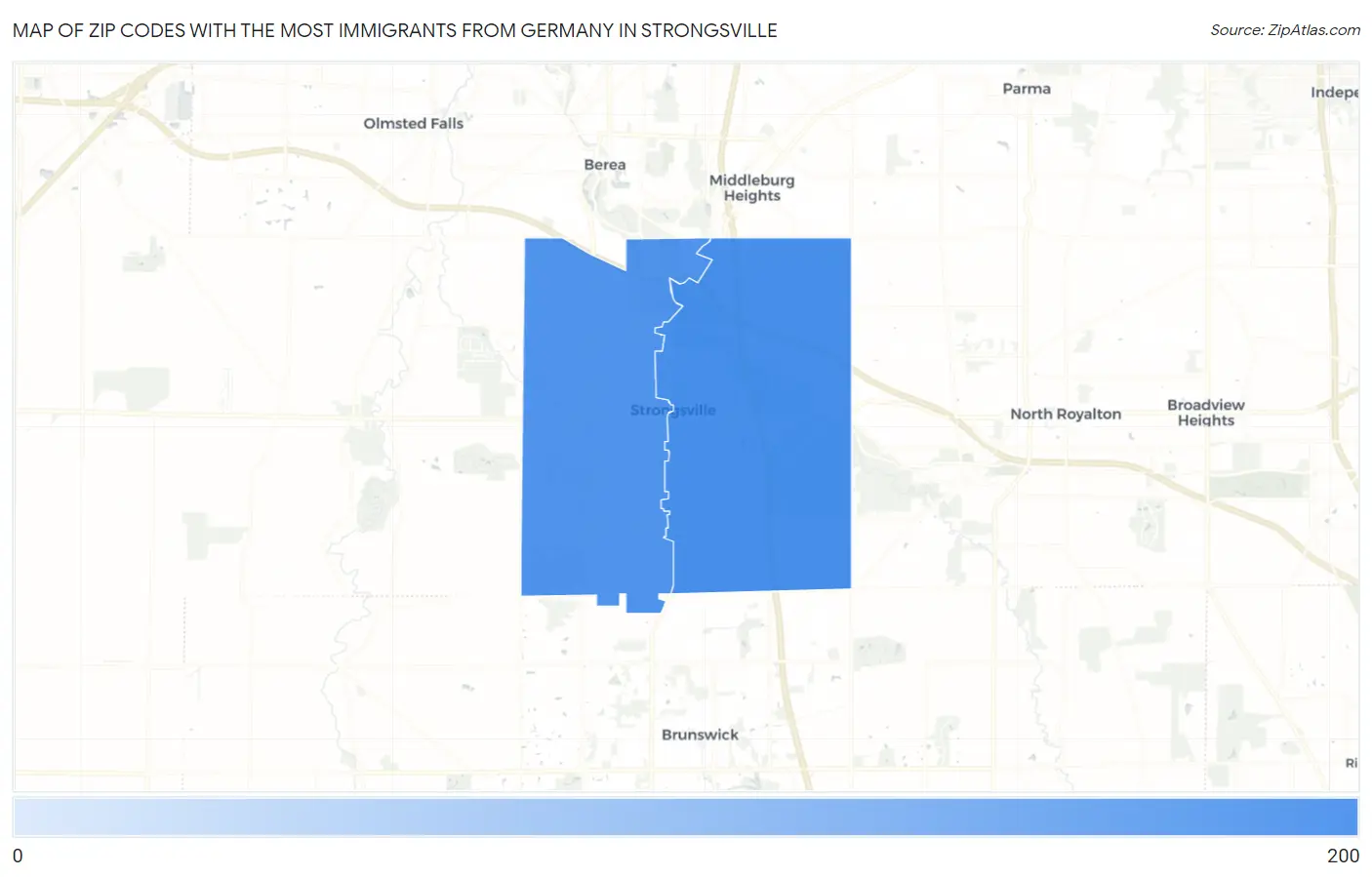 Zip Codes with the Most Immigrants from Germany in Strongsville Map