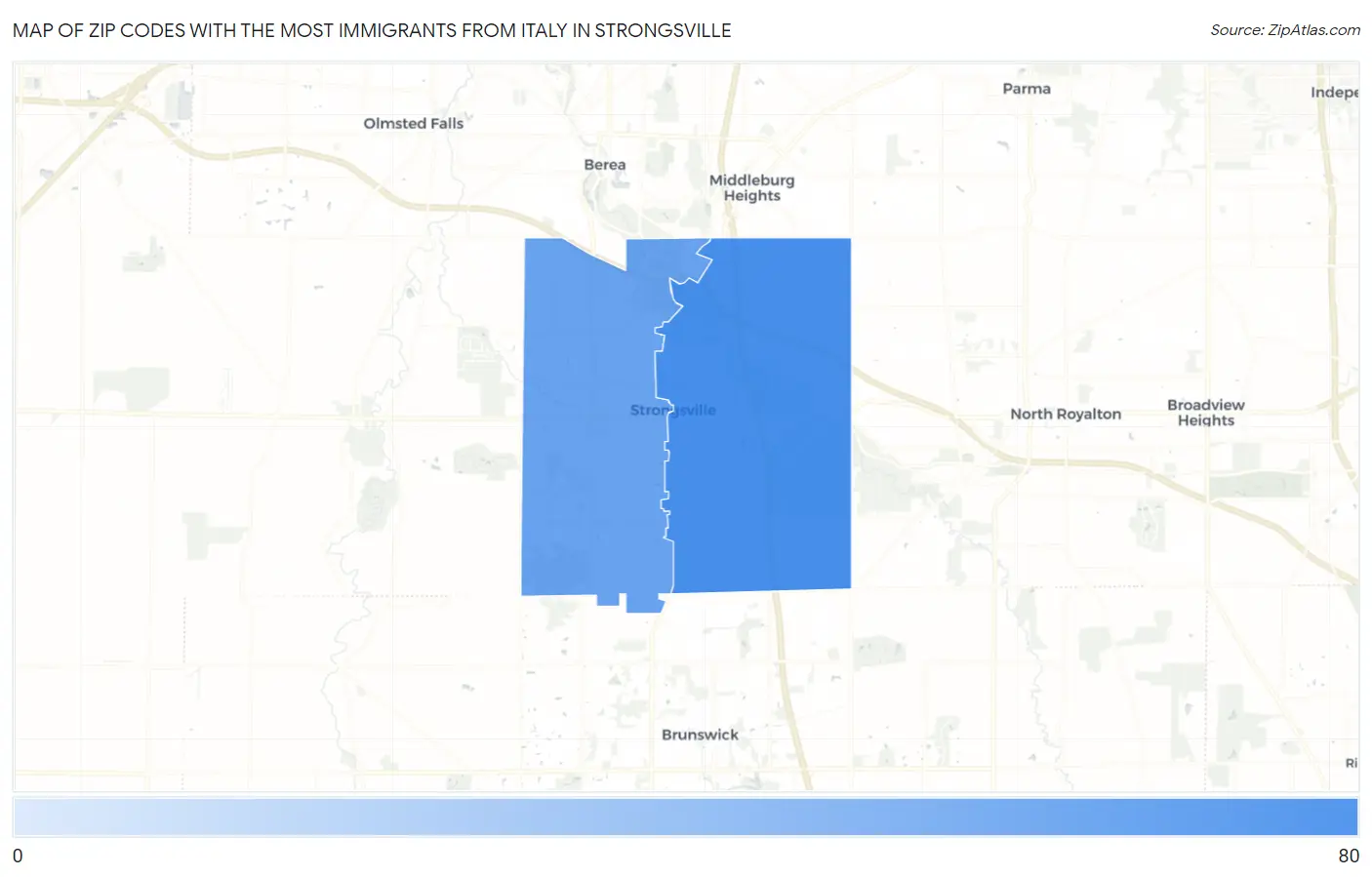 Zip Codes with the Most Immigrants from Italy in Strongsville Map