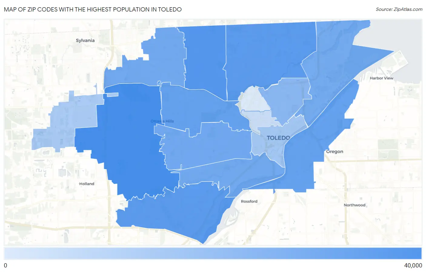 Zip Codes with the Highest Population in Toledo Map