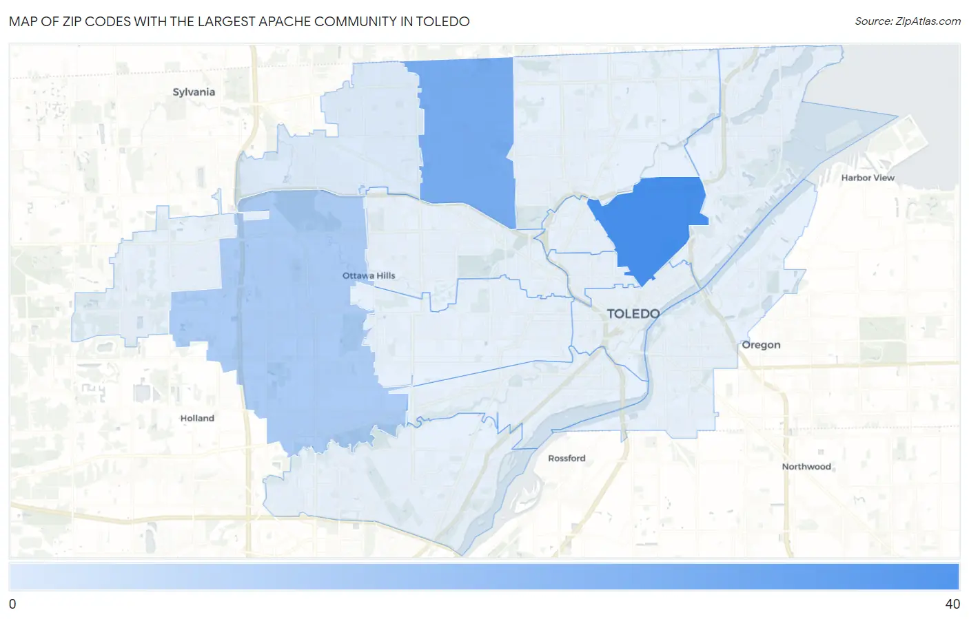 Zip Codes with the Largest Apache Community in Toledo Map