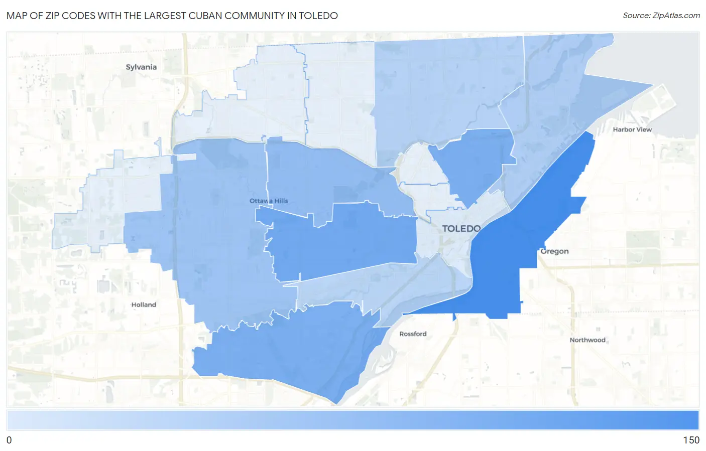 Zip Codes with the Largest Cuban Community in Toledo Map