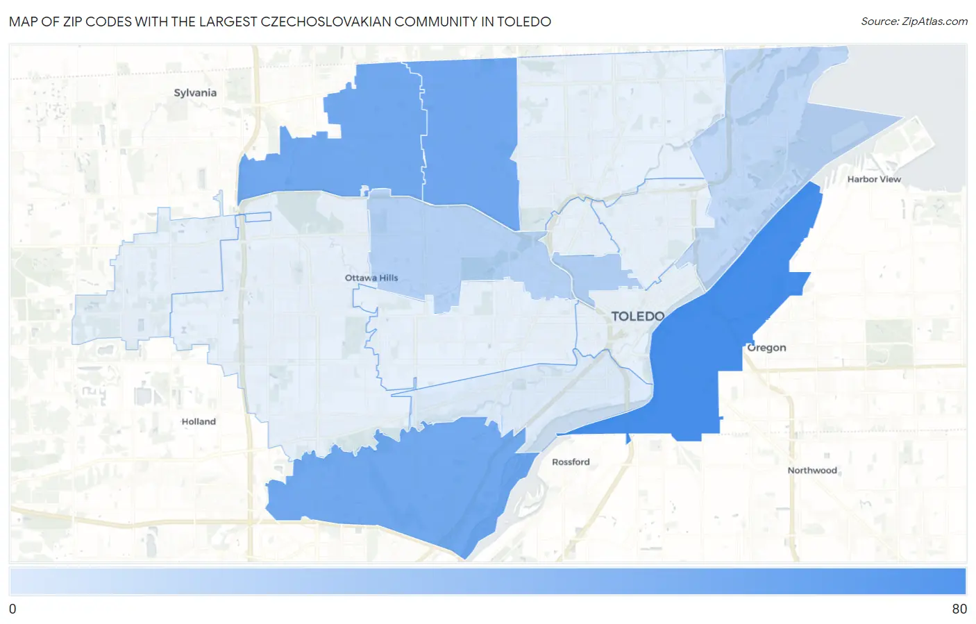 Zip Codes with the Largest Czechoslovakian Community in Toledo Map