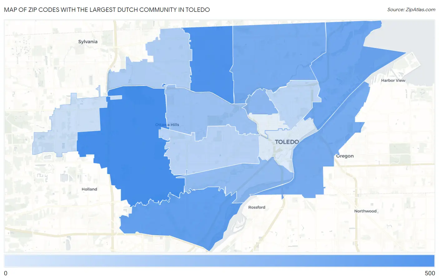 Zip Codes with the Largest Dutch Community in Toledo Map
