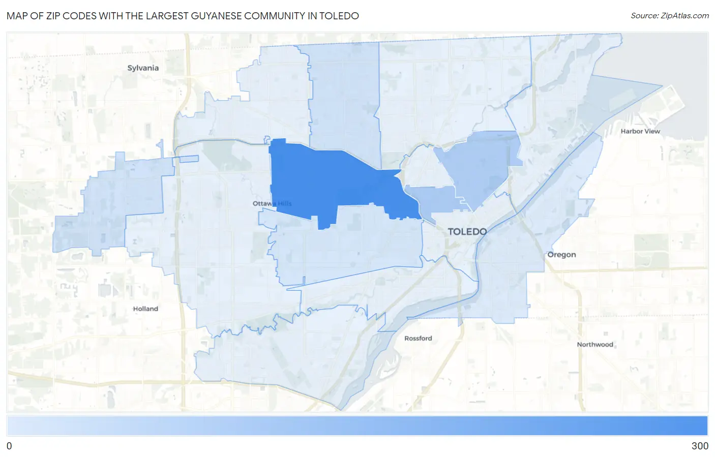 Zip Codes with the Largest Guyanese Community in Toledo Map