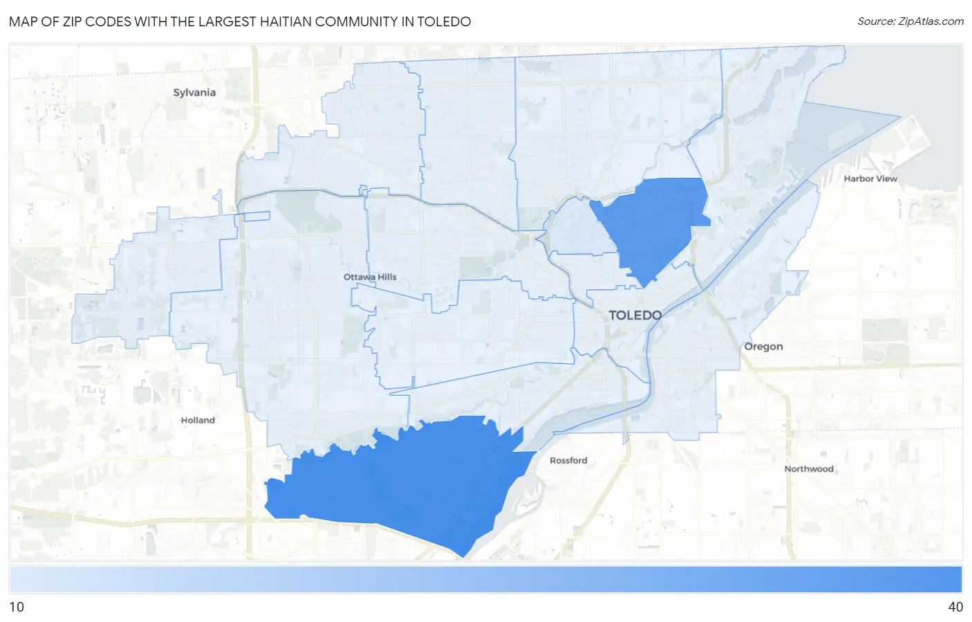 Zip Codes with the Largest Haitian Community in Toledo Map