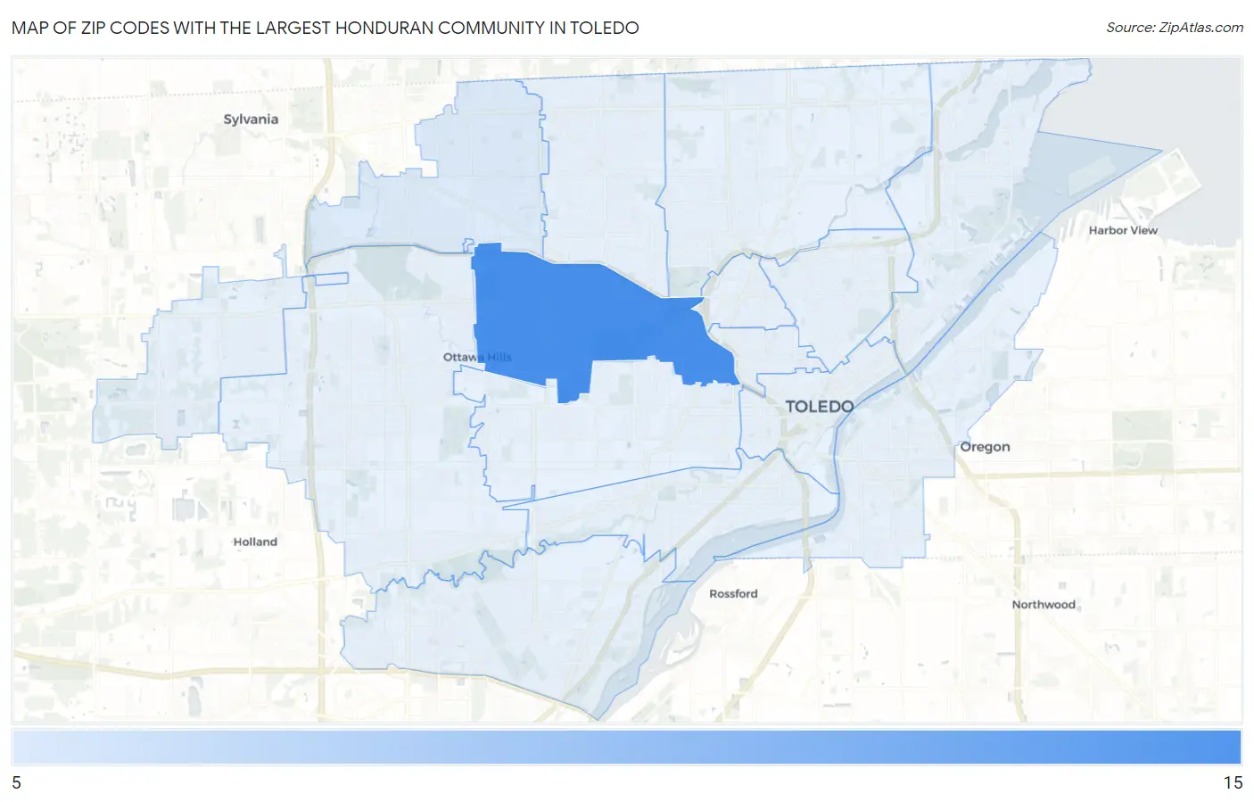Zip Codes with the Largest Honduran Community in Toledo Map