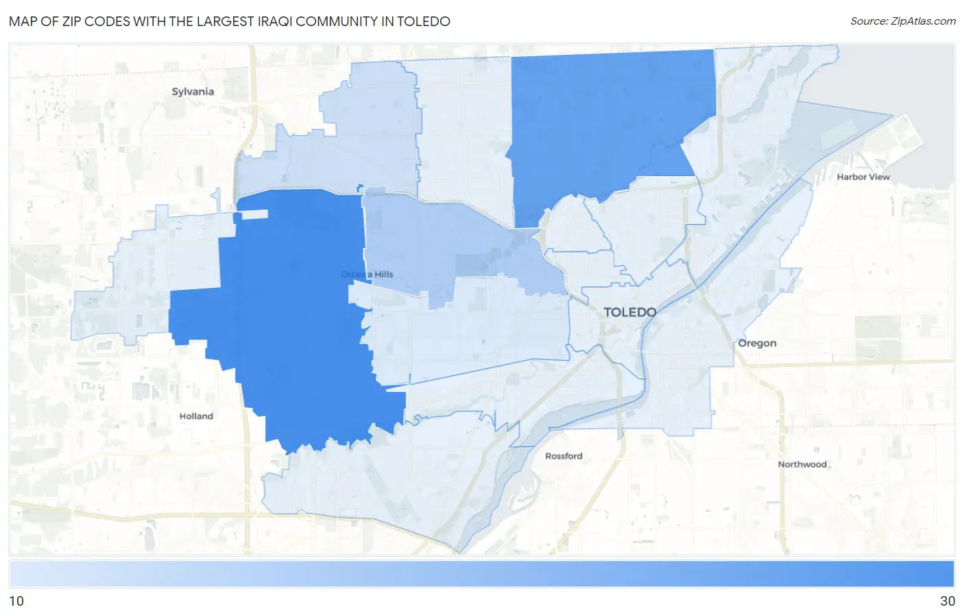 Zip Codes with the Largest Iraqi Community in Toledo Map