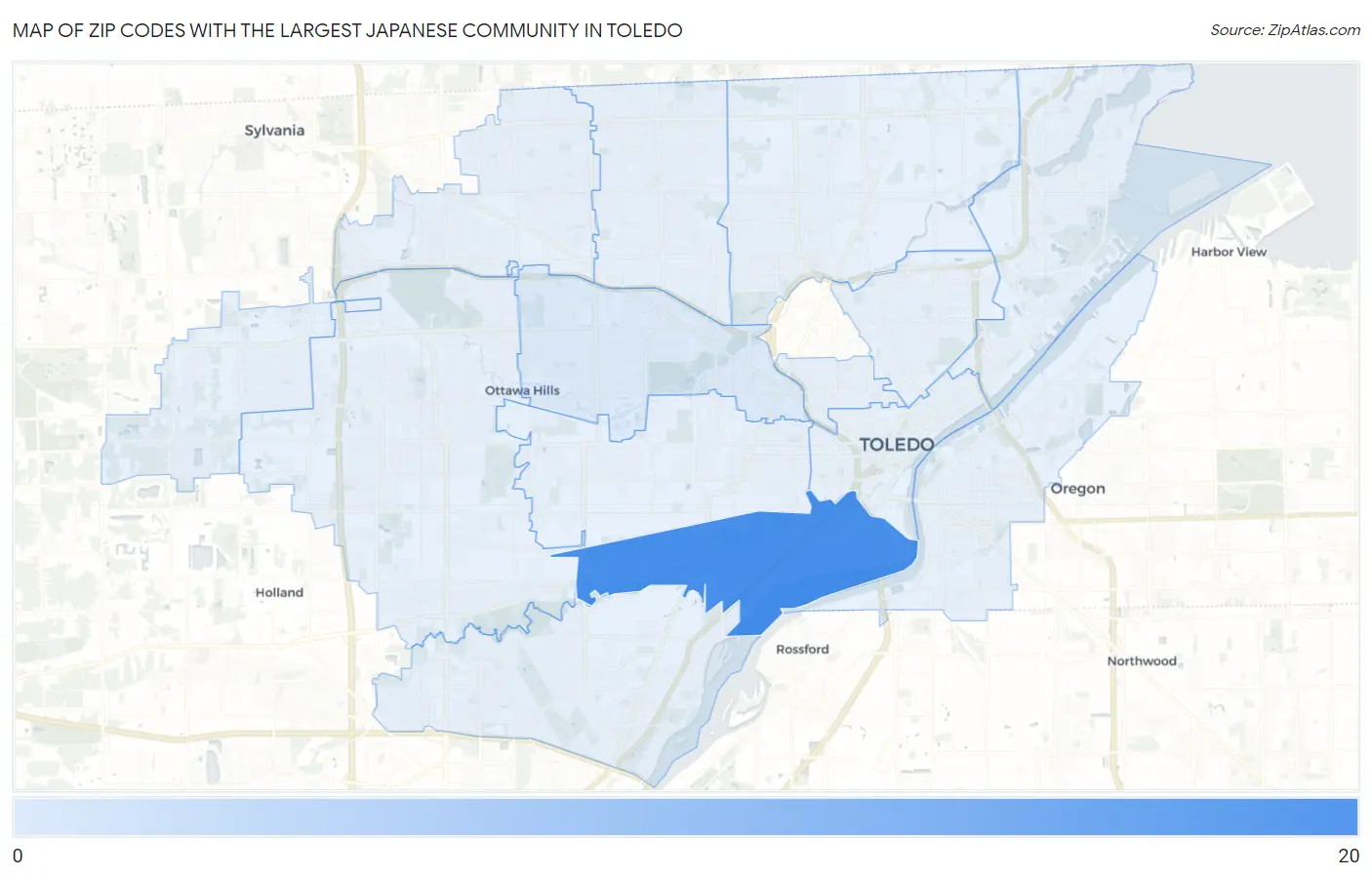 Zip Codes with the Largest Japanese Community in Toledo Map