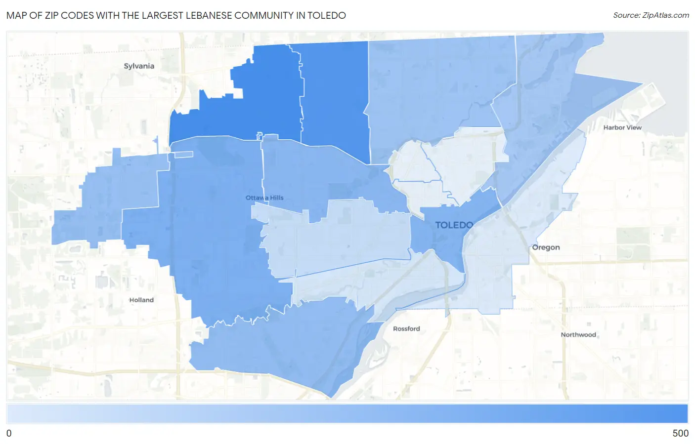 Zip Codes with the Largest Lebanese Community in Toledo Map