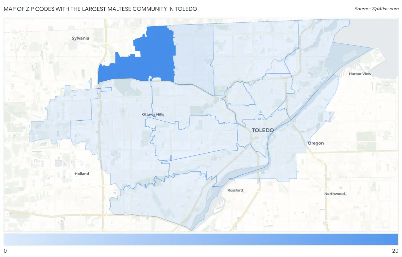 Zip Codes with the Largest Maltese Community in Toledo Map